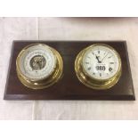 MODERN CLOCK & BAROMETER ON WOODEN BOARD