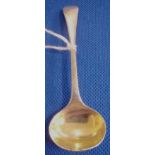 AN EDWARDIAN SALT SPOON WITH GILT BAND, LONDON 1824 BY G.W