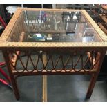 SQUARE BAMBOO & WICKER GLASS TOPPED COFFEE TABLE