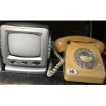 MINI CARAVAN TV AS NEW & A 1980's DIAL TELEPHONE