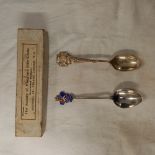 AN E.P RIFE CLUB SPOON IN BOX & A SILVER & ENAMEL SPOON