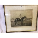 PENCIL SIGNED PRINT OF A HORSE AND JOCKEY, SIGNED ALAN C SEALEY 1899