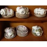 2 SHELVES OF CUPS & SAUCERS - 1 BY AYNSLEY, ROYAL STAFFORD & ROYAL VALE