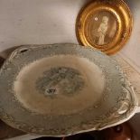 SHELF OF BOXED CUTLERY, RAVENNA PLATE, GILT FRAMED OVAL MINIATURE PICTURE OF A WOMAN & A POTTERY