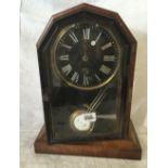 2 WOODEN MANTEL CLOCK, 1 DOME FORM & 2 WITH ARCHED TOP - UNKNOWN IF WORKING A/F