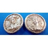2 SILVER EMBOSSED BUTTONS BY B.M, LONDON 1905