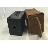 BROWNIE JUNIOR NO.2 CAMERA IN CASE, PAIR OF BINOCULARS CARL ZEISS JENOPTON 8 X 30 IN LEATHER CASE,