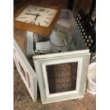 2 PLASTIC STEP STOOLS, WOODEN CLOCK, JARDINIERE ETC