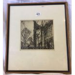 ETCHING PRINT BY FRANK BRANGWYN RA OF SCAFFOLDING ON A BUILDING