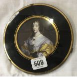 MINIATURE PORTRAIT OF A 17THC LADY IN ANTIQUE GILT CIRCULAR MOUNT [PRINT?]