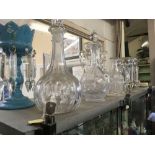 QTY OF GLASSWARE INCL; DECANTERS & LUSTER'S (SOME STOPPERS MISSING)