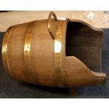 HEAVY OAK BRASS BOUND BARREL SHAPED COAL PERDONIUM