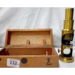 BOXED BRASS OPTICIANS INSTRUMENT - NOT KNOWN IF COMPLETE, LABEL IN BOX STATES 'A FRANK OPTICIAN',