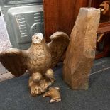 RE-CONSTITUTED STONE GOLD PAINTED EAGLE ON PLINTH - NOTE: HEAD DETACHED A/F