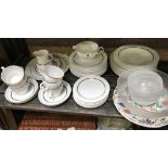 SHELF OF MAINLY GERMAN DINNER SERVICE, PLATES, CUPS & SAUCERS ETC. & GLASS BOWLS & DECORATIVE PLATE