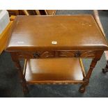 WOODEN TWO DRAWER 2 TIER CARVED TABLE