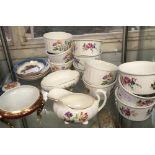 SHELF WITH QTY OF CHINA INCL; 6 ROYAL WORCESTER SOUFFLE DISHES, LIMOGES IN FRANCE ETC