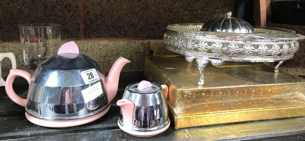 MIXED SHELF WITH COMMEMORATIVE MUGS, TEA POT ETC - Image 2 of 2