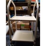 WHEELED SERVING TROLLEY, PRESSURE CARE SEAT CUSHION & WHITE METAL DISABILITY AID ITEM