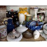 SHELF WITH QTY OF CHINAWARE INCL; JUGS, BOWLS ETC
