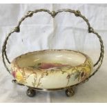 PERIOD ROYAL DEVON SWEET DISH ENCLOSED IN PLATED SILVER STAND ON 4 BALL FEET