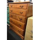 MODERN TEAK EFFECT CHEST OF 5 DRAWERS