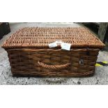 A BOX OF CHINA & PICNIC BASKET