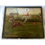 SET OF 3 ANTIQUE COLOURED FOX HUNTING PRINTS