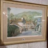 PENCIL SIGNED COLOUR PRINT OF A BUSY VILLAGE SCENE, SIGNED STURGEON WITH EMBOSSED FINE ART GUILD
