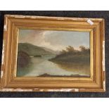 GILT FRAMED OIL PAINTING OF A RIVER SCENE, LARGE FRAMED WOODLAND SCENE, FRAMED OIL RIVER SCENE & 2