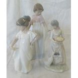 3 PORCELAIN FIGURINES, 2 BY NAO, TALLEST 10.5'' HIGH WITH DAMAGE TO LEFT HAND