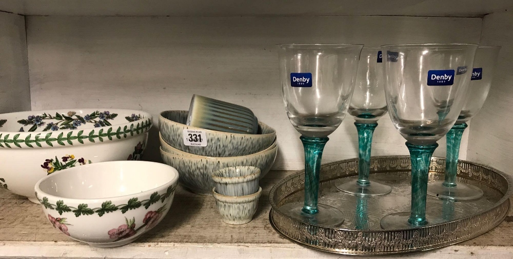 GALLERY TRAY, 6 DENBY GLASSES & DENBY CHINAWARE & PORTMEIRION CHINAWARE