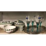 GALLERY TRAY, 6 DENBY GLASSES & DENBY CHINAWARE & PORTMEIRION CHINAWARE