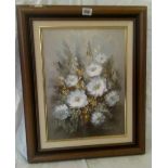 OIL PAINTING ON CANVAS, STILL LIFE OF FLOWERS, SIGNED S LEIGH
