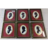 SET OF 6 GILT TINTED PORTRAIT SILHOUETTES OF THE GREAT COMPOSERS, SIGNED IN PENCIL