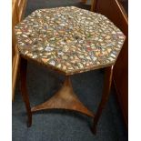 OAK 2 TIER OCTAGONAL TABLE WITH CHINA MOSAIC INSET A/F