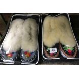 TWO PAIRS OF NEW CASED SHEEPSKIN LEATHER MOCCASIN SLIPPERS - SIZE 5-6