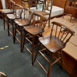 5 SPINDLE BACK BAR STOOLS & 1 CANE SEATED CHAIR