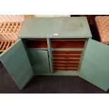 PAINTED WOODEN WORKSHOP CUPBOARD WITH 12 DRAWERS & SHELF