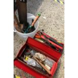 METAL TOOL BOX & CONTENTS & PLASTIC CONTAINER WITH TOOLS