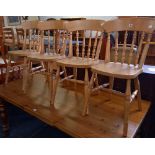 4 SPINDLE BACK BEECH WOOD CHAIRS WITH TURNED LEGS