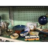 SHELF OF MODEL BOATS, GLOBE, IMITATION MODEL CANNON'S ETC