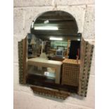 ART DECO ARCHED BEVELLED MIRROR WITH WOODEN SIDE PANELS