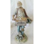 CHINA FIGURE OF AN ORGAN GRINDER WITH MONKEY AT HIS FEET, BASE CRACKED 13.5'' TALL & PLANTER