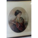 OVAL PORTRAIT OF A YOUNG HARVEST GIRL, SIGNED W ROBINSON (PRINT ?)