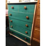 MODERN CHIPBOARD GREEN PAINTED FRONTED CHEST OF 6 DRAWERS (4 LONG & 2 SHORT)