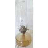 VINTAGE OIL LAMP WITH YELLOW GLASS OIL RESERVOIR 14'' HIGH - GOOD CONDITION