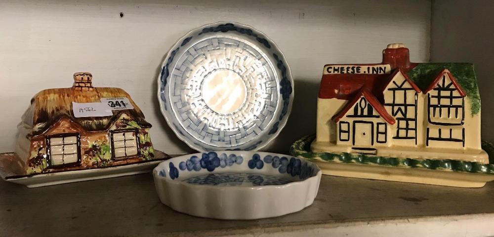 2 CHINA NOVELTY CHEESE DISHES, BLUE & WHITE PLATES & FLAN DISHES - Image 2 of 2