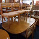 TEAK DINING TABLE & 4 UPHOLSTERED CHAIRS 5FT LONG EXTENDING TO 6FT 6''