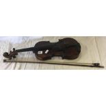 VIOLIN A/F & PERIOD WOODEN MUSIC BOX